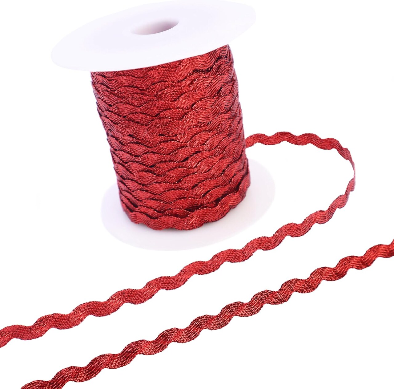 40 Yards Rick Rack Wave Bending Fringe Trim Christmas Red Glitter Lace Ribbon Metallic RIC Rac Trim for Sewing Clothes Gift Wrapping Home Party Decoration